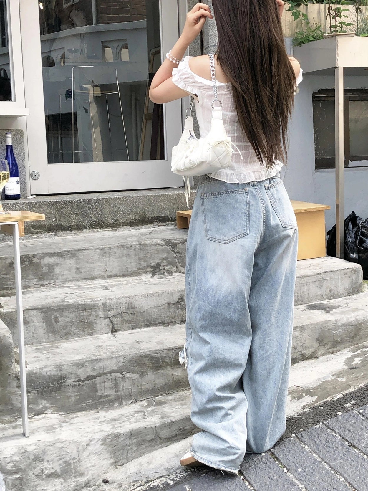 【OOTJ】Damaged Washing Wide Denim 