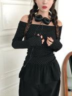 【🤍Korean Style Polka Dot】Dot Off Shoulder Top 