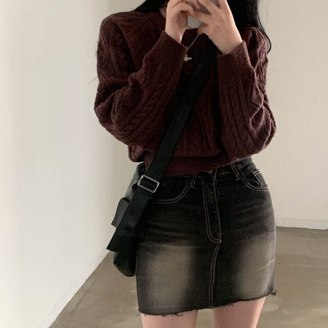 Autumn/Winter Color-Coated Cable Knit Tops