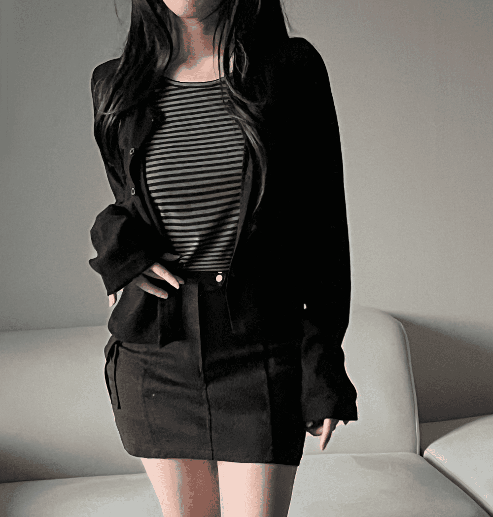 [Y2K Preppy Style] Stripe Layered Cardi Set 