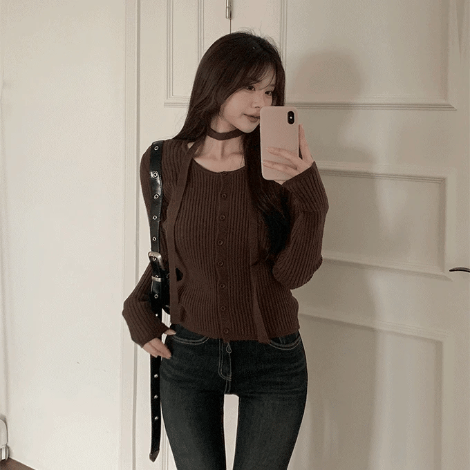 【🐰Christmas &amp; New Year Pick】Choker Neck Slim Cardigan 