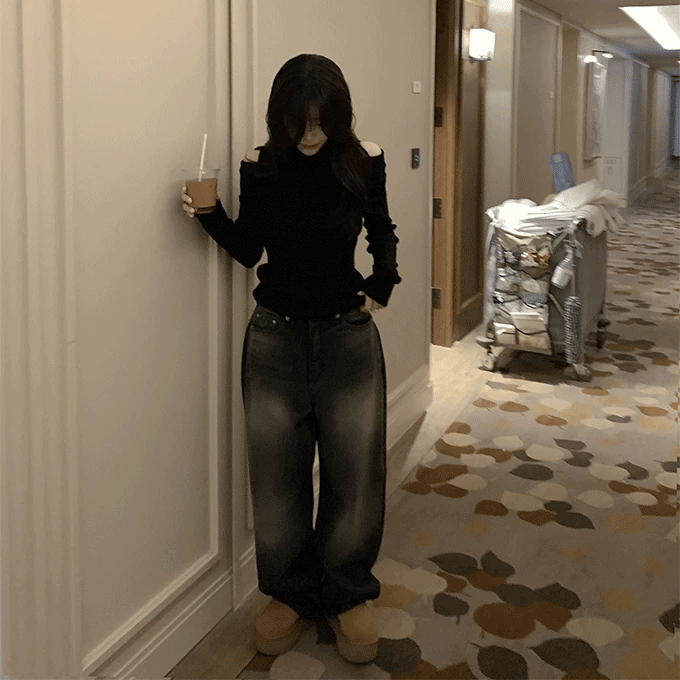 【🖤y2k vibe】Back Wide Jeans