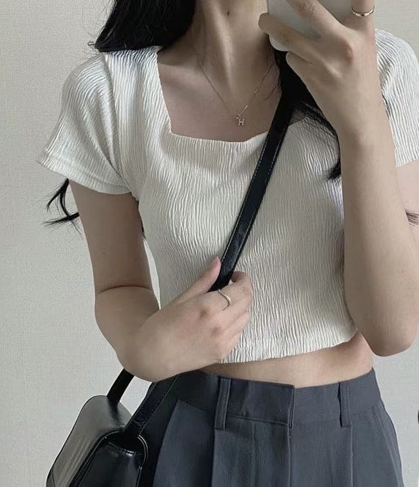 New gray-blue color! Wrinkle Crop Top 
