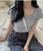New gray-blue color! Wrinkle Crop Top 