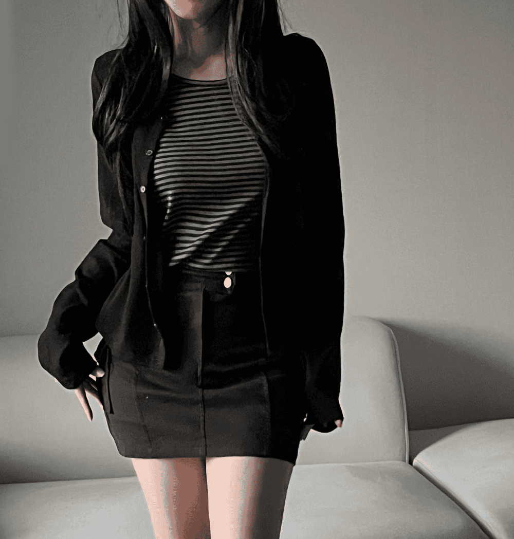 [Y2K Preppy Style] Stripe Layered Cardi Set 