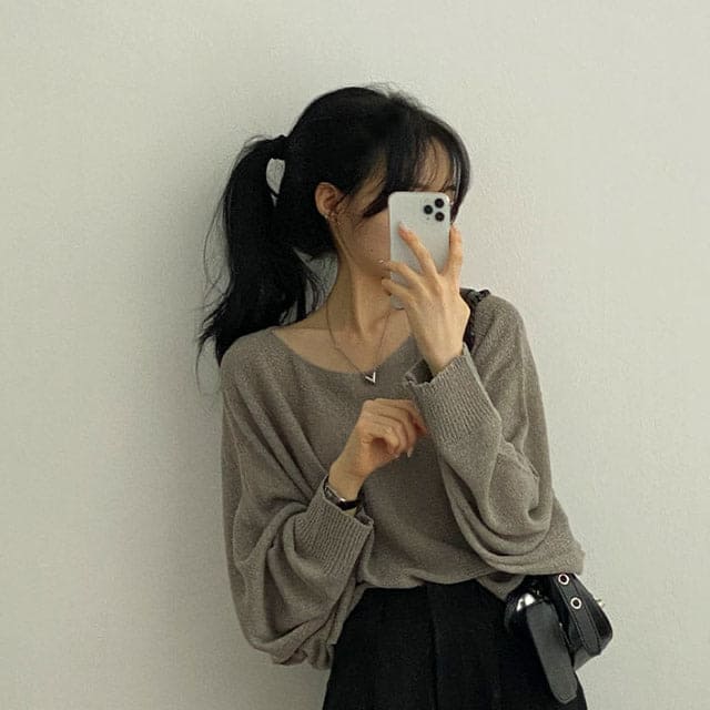 Orders surge! Basic loose-fitting knit long-sleeved shirt