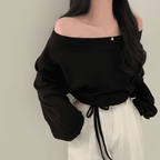 [Stylish Casual] Off-Shoulder Sweatshirt Scarf Set 