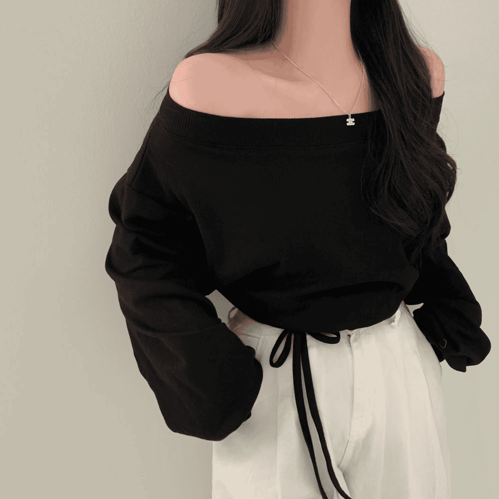 [Stylish Casual] Off-Shoulder Sweatshirt Scarf Set 
