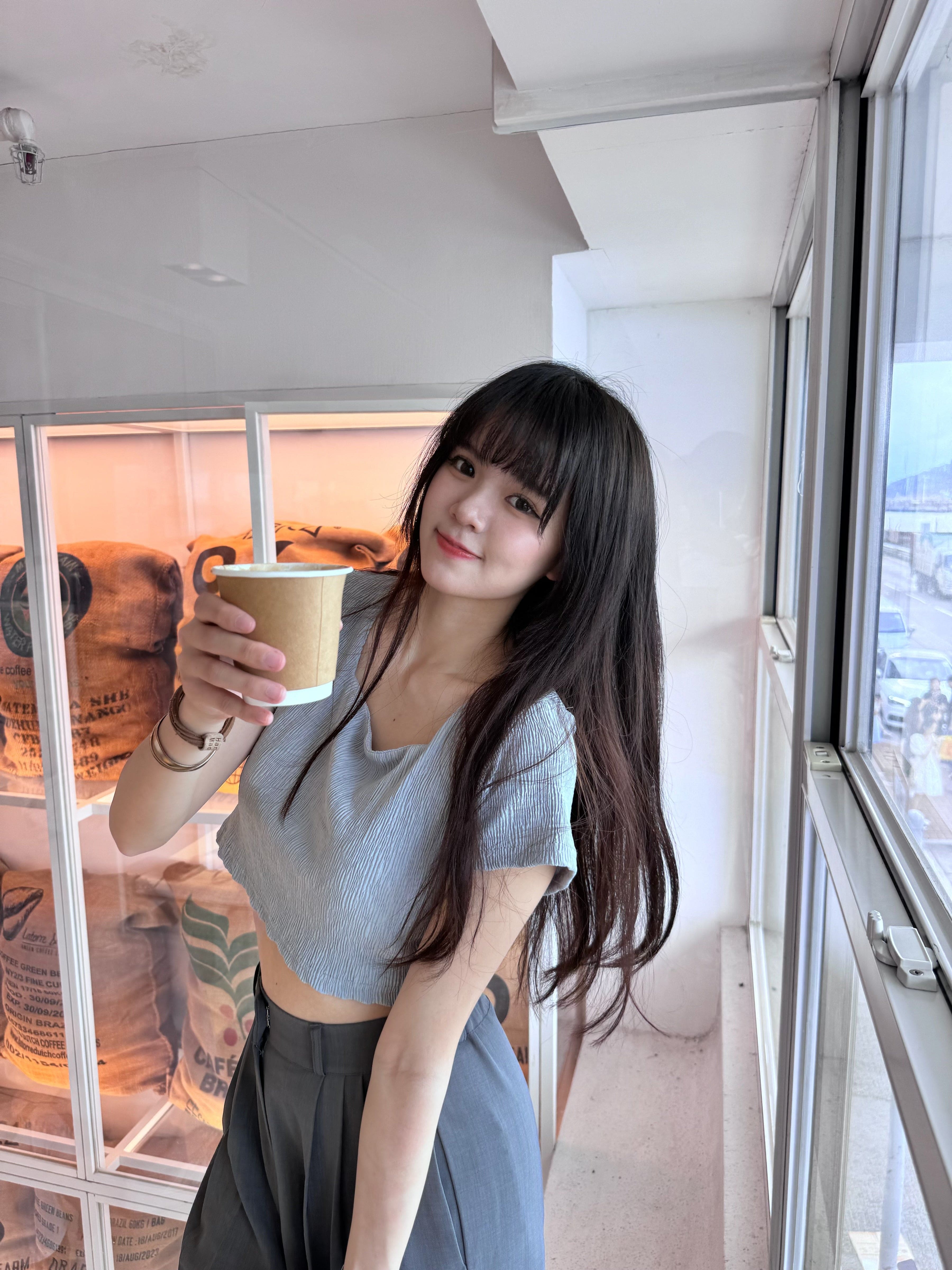 New gray-blue color! Wrinkle Crop Top 