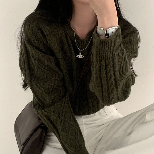 Autumn/Winter Color-Coated Cable Knit Tops