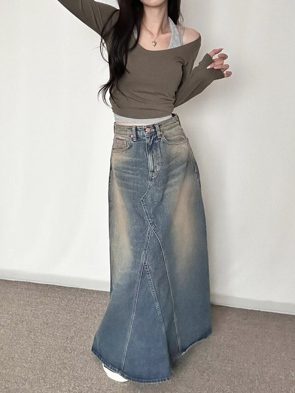 Rocher Maxi Denim Skirt 