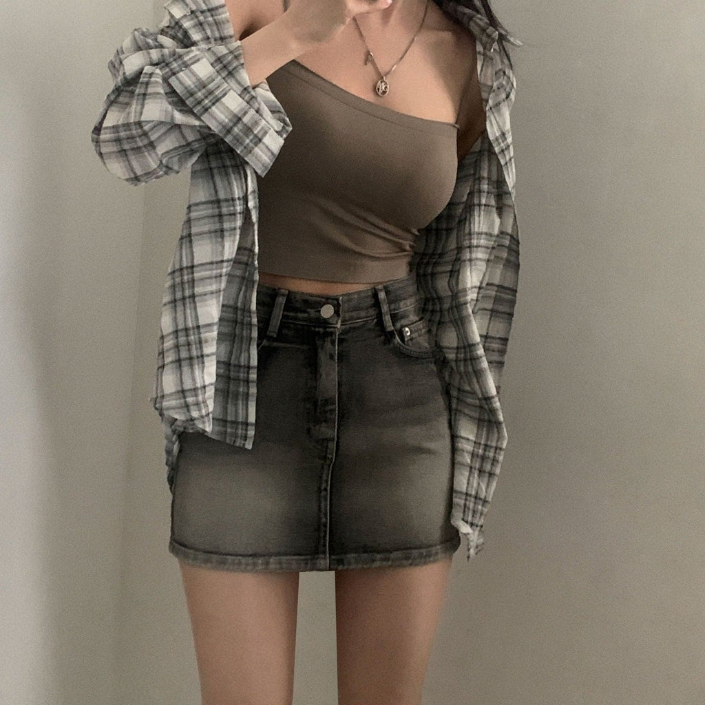 [Korean Hot Item!] Washing Denim Mini Skirt 