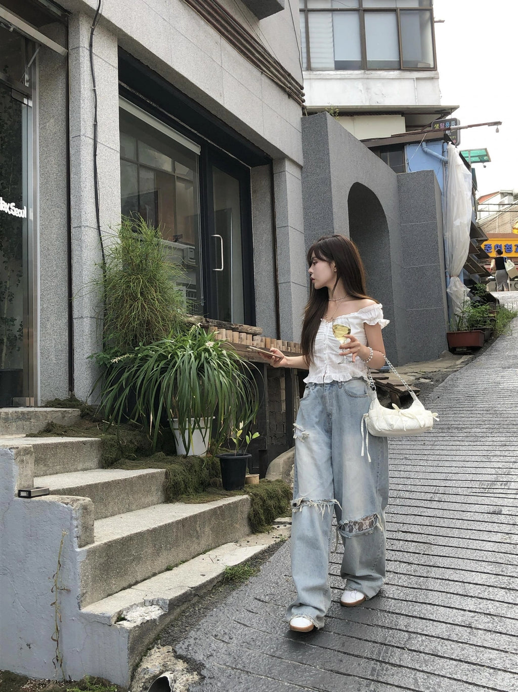 【OOTJ】Damaged Washing Wide Denim 