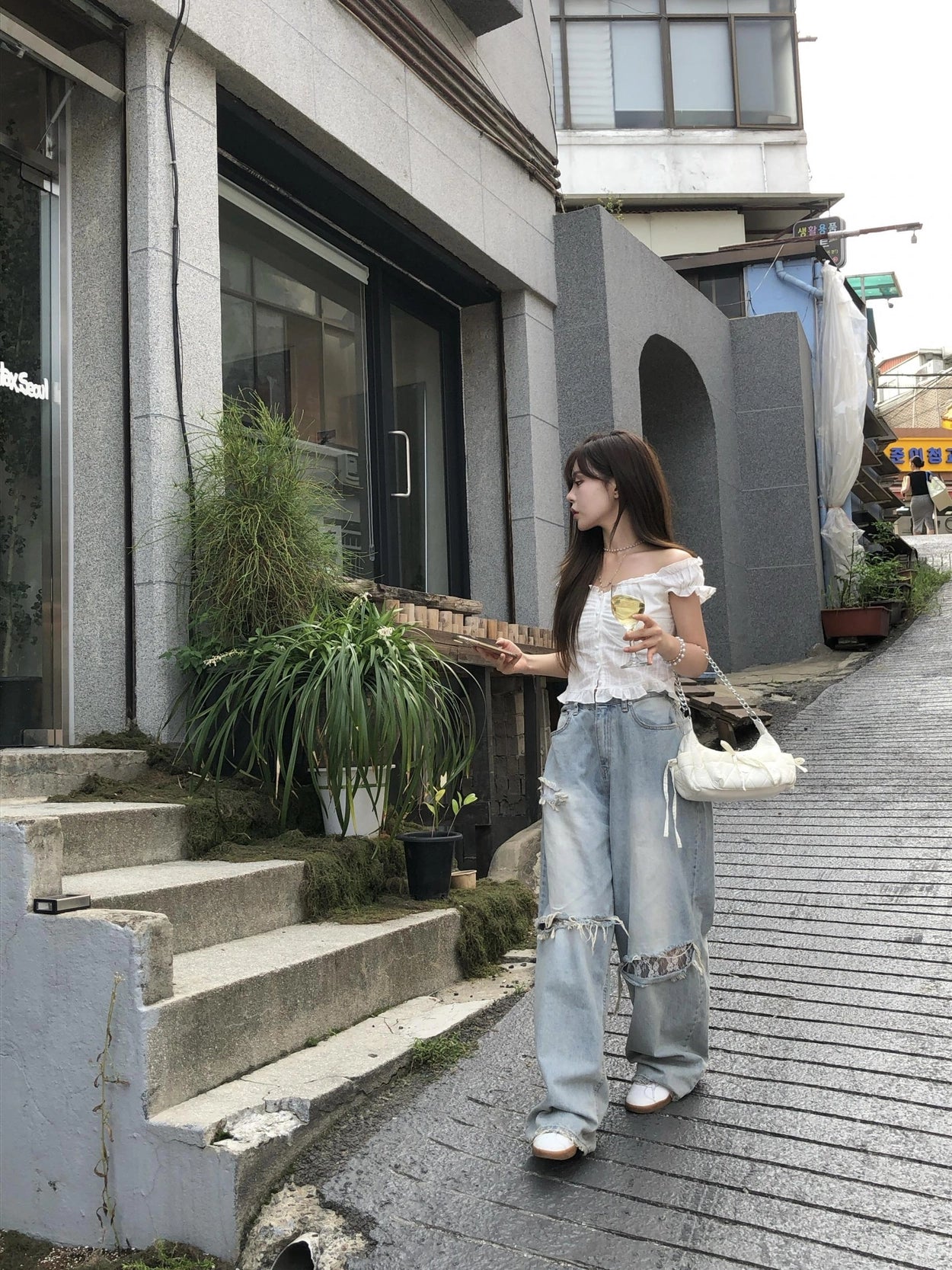 【OOTJ】Damaged Washing Wide Denim 