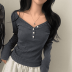 【🗝️Daily Item】Button Stripe Tee 