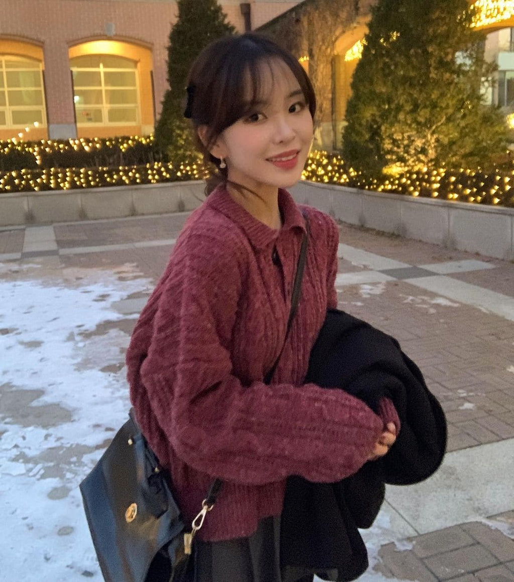 【🍷Christmas &amp; New Year PICK】Double-button collar cable knit top