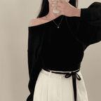 [Stylish Casual] Off-Shoulder Sweatshirt Scarf Set 