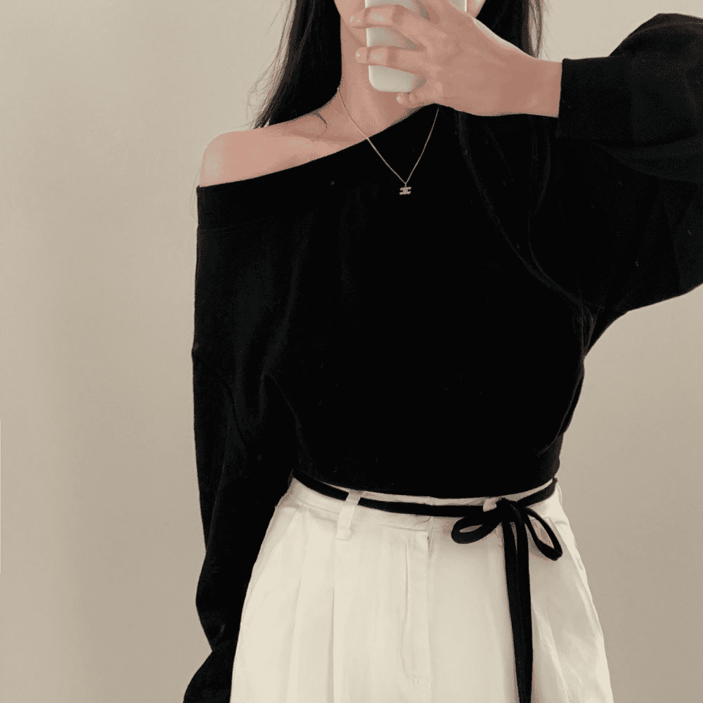 [Stylish Casual] Off-Shoulder Sweatshirt Scarf Set 