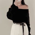 [Stylish Casual] Off-Shoulder Sweatshirt Scarf Set 