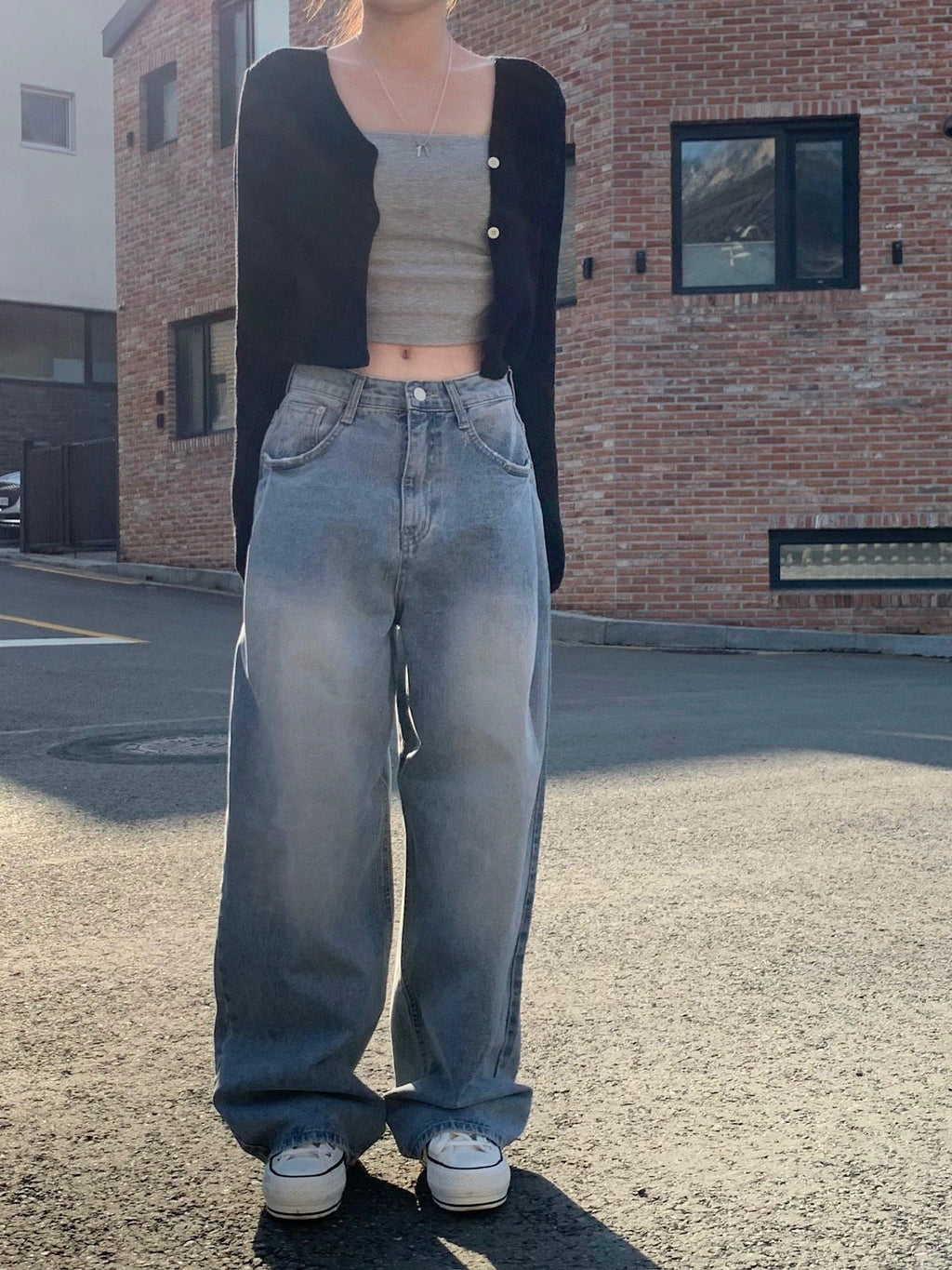 [Lazy Style] Pintuck Balloon Wide Denim