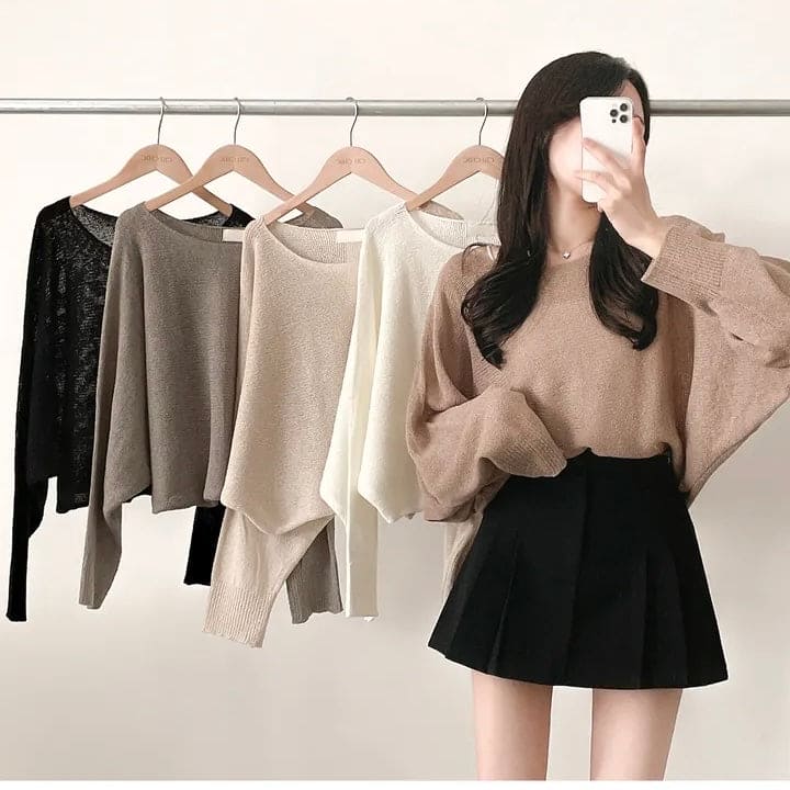Orders surge! Basic loose-fitting knit long-sleeved shirt