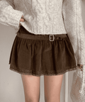 【🤎y2k vibe】Suede Lace Belt Skirt 