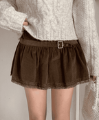 【🤎y2k vibe】Suede Lace Belt Skirt 