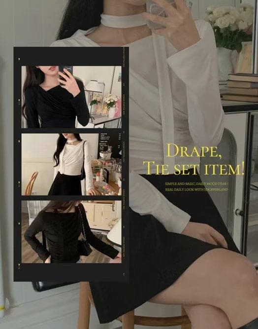 【🩰Ballet Core】Drape Shirring Tie Set