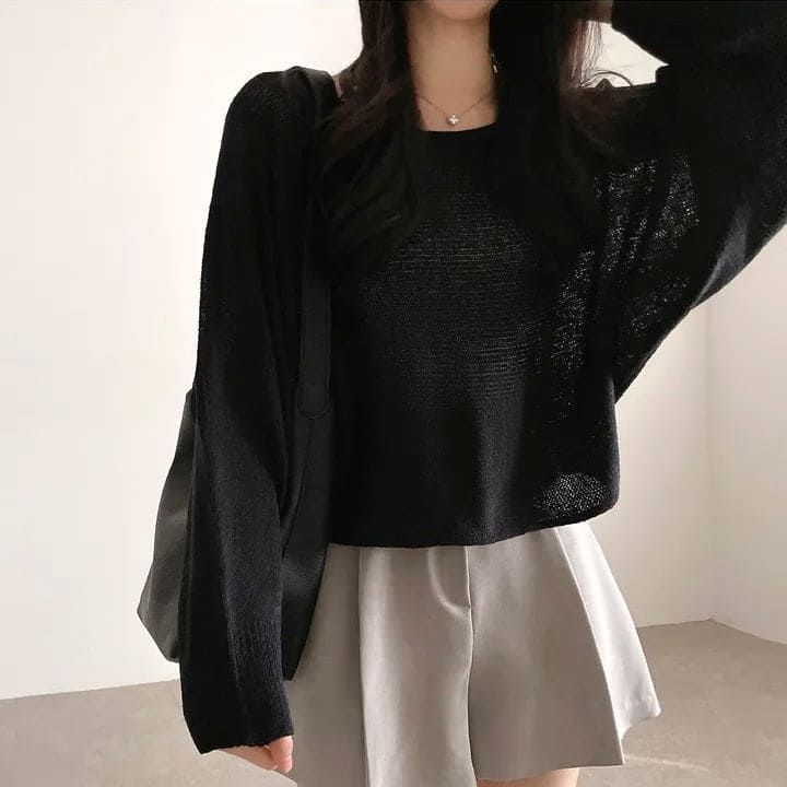 Orders surge! Basic loose-fitting knit long-sleeved shirt