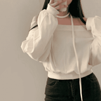 [Stylish Casual] Off-Shoulder Sweatshirt Scarf Set 