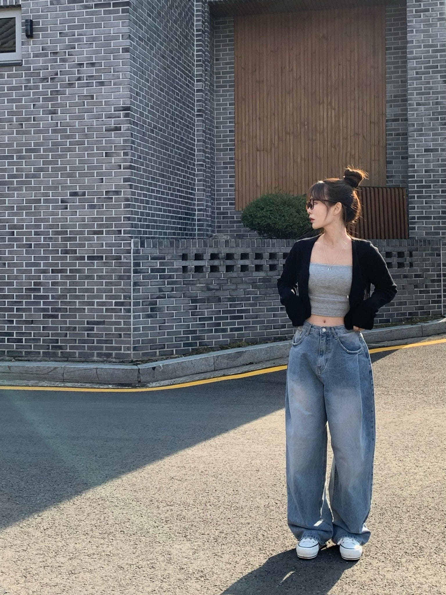[Lazy Style] Pintuck Balloon Wide Denim