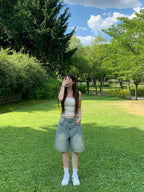 [Lazy Style] Balloon Denim Half Pants