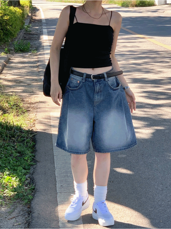 [Lazy Style] Balloon Denim Half Pants