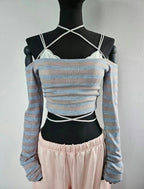 【🩶Korean Style Sexy】Ribbon Strap Off Shoulder Top 