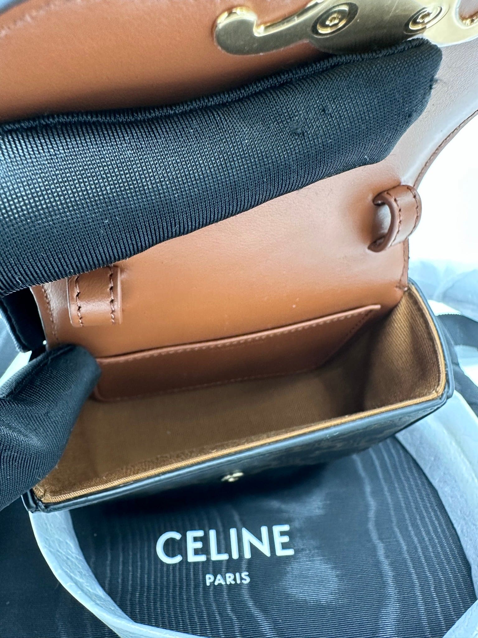 (In Stock) CELINE TRIOMPHE Mini Triomphe Handbag in Canvas and Calfskin