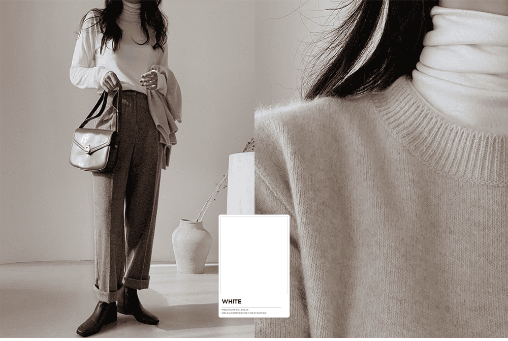 Korean-style MADE! Soft, fitted, brushed fleece turtleneck tee