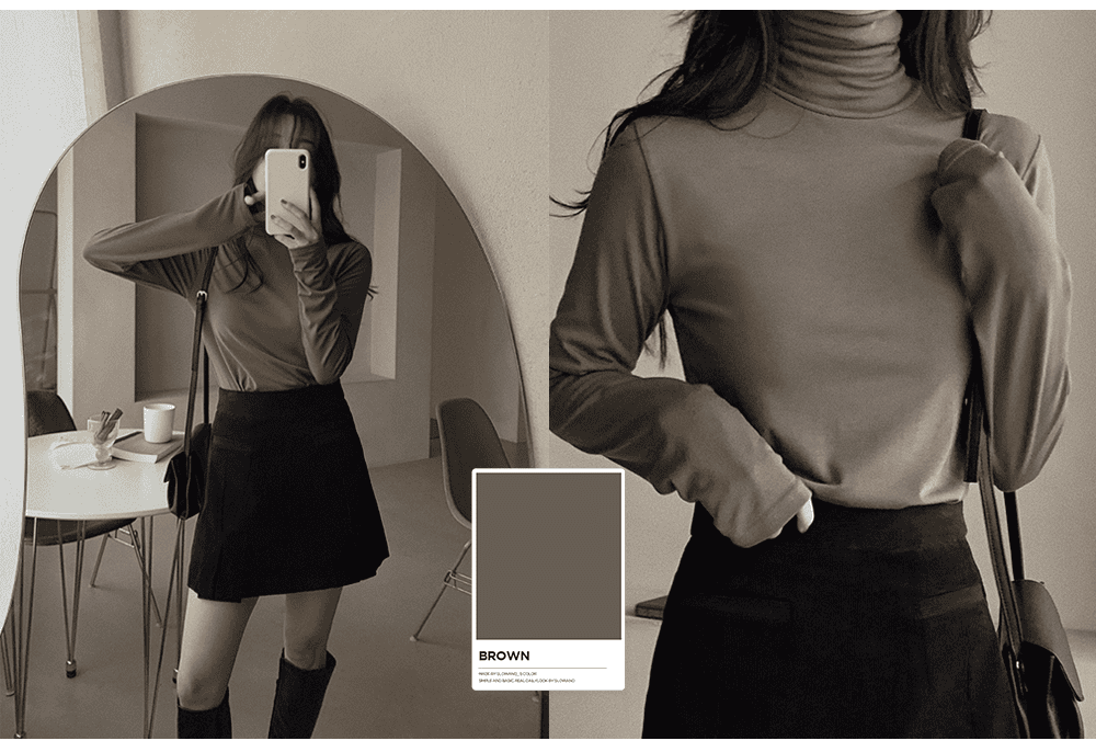 Korean-style MADE! Soft, fitted, brushed fleece turtleneck tee