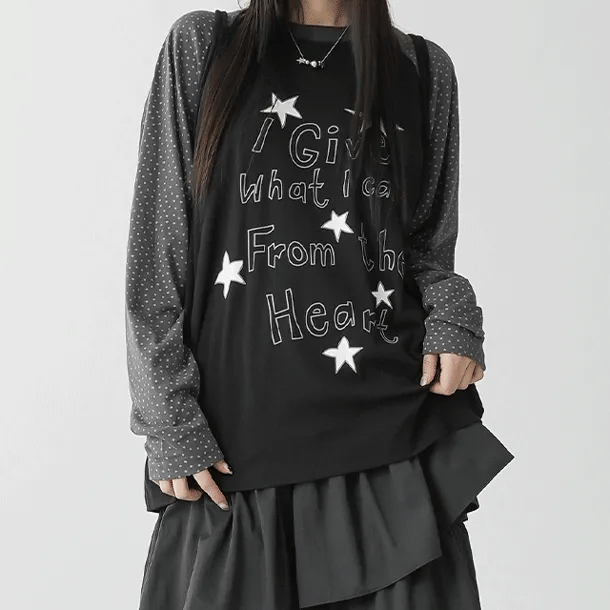【袖色拼接】Star Heart Tee