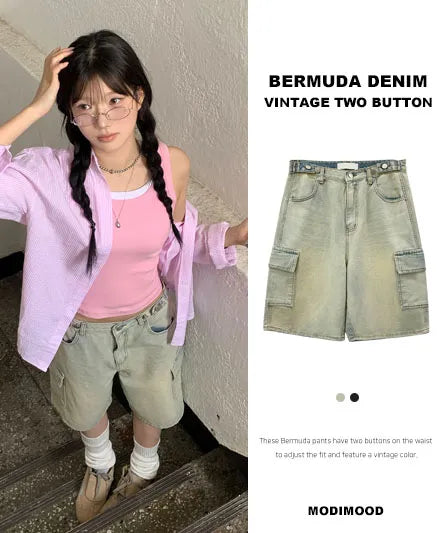 【🤍y2k Summer】Cargo Wide Half Pants 