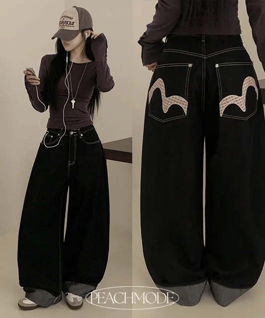 【彎刀神褲】Embroidered Roll-Up Raw Denim