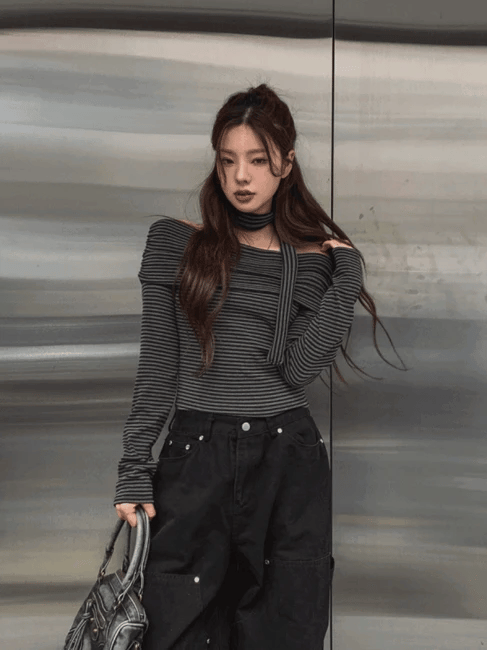 【🗝️Date Essential】Stripe Off Shoulder Set 