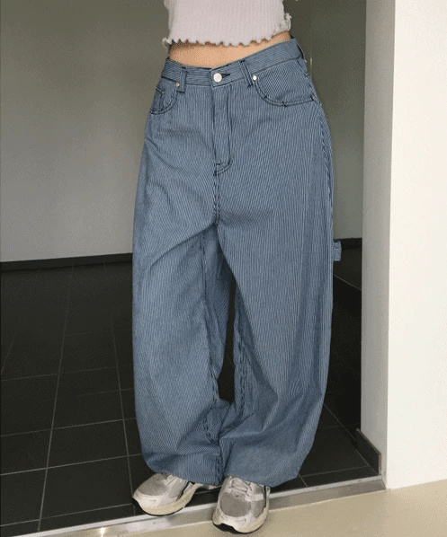 【彎刀神褲】Stripe Summer Wide Jeans