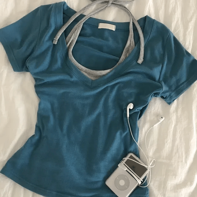 Halter Layered V-Neck Tee