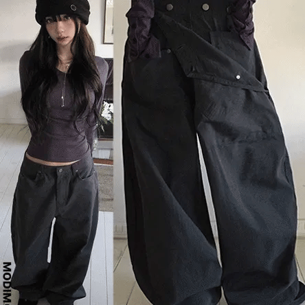【彎刀神褲】Back Button Wide Pants