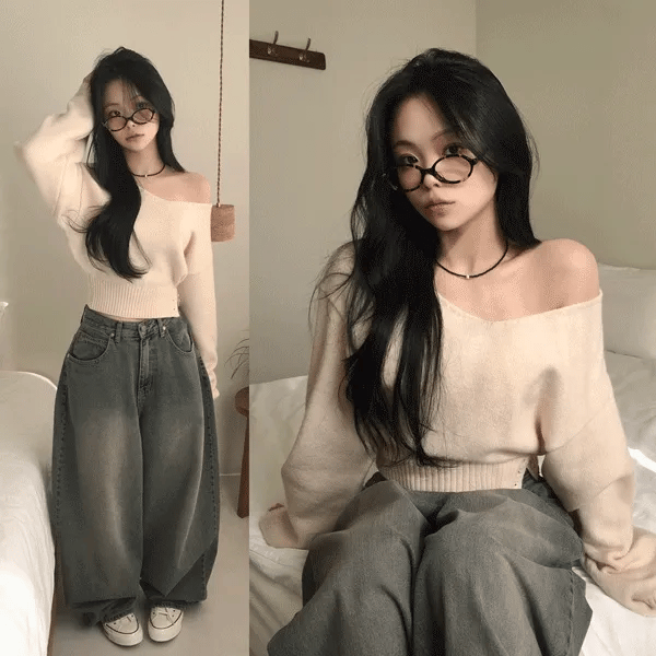 [Fashion Item] Balloon Slim Waist Knit 