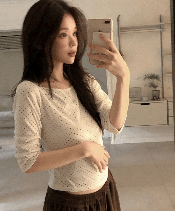 [polka dot three-quarter sleeves] Dot Round Tee 