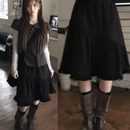 【🖤百搭日常】Frill Midi Skirt
