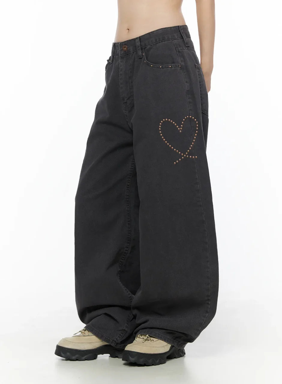 Heart Stud Wide Jeans