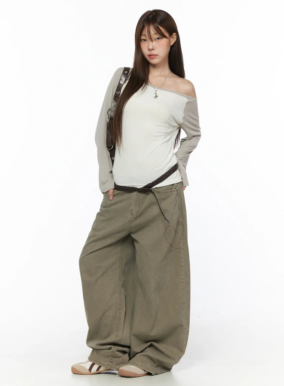 Heart Stud Wide Jeans