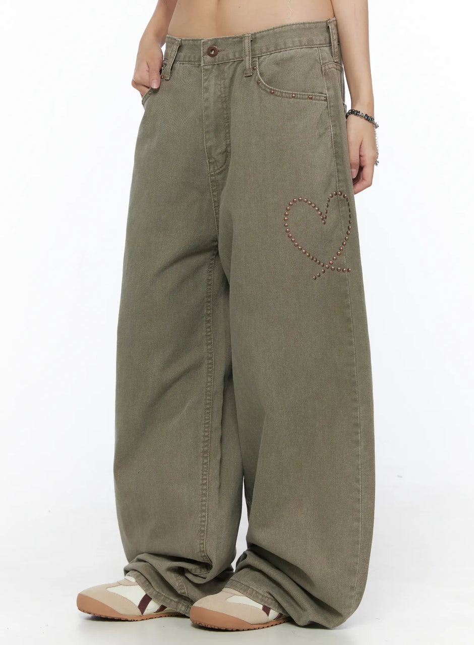 Heart Stud Wide Jeans